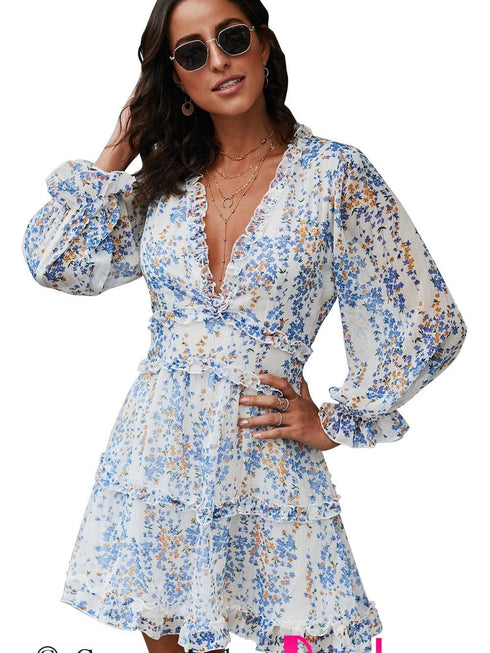 Loose Leopard Print V-neck Dress - Drop Shoulder- A-Line - Closed - Cape - Paneled