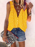 Loose Print Button Sleeveless Blouse - V-Neck - Bare - U Shape - Scoop