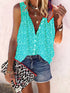 Loose Print Button Sleeveless Blouse - V-Neck - Bare - U Shape - Scoop