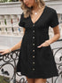 Loose Solid Color V Neck Button Mini Dress