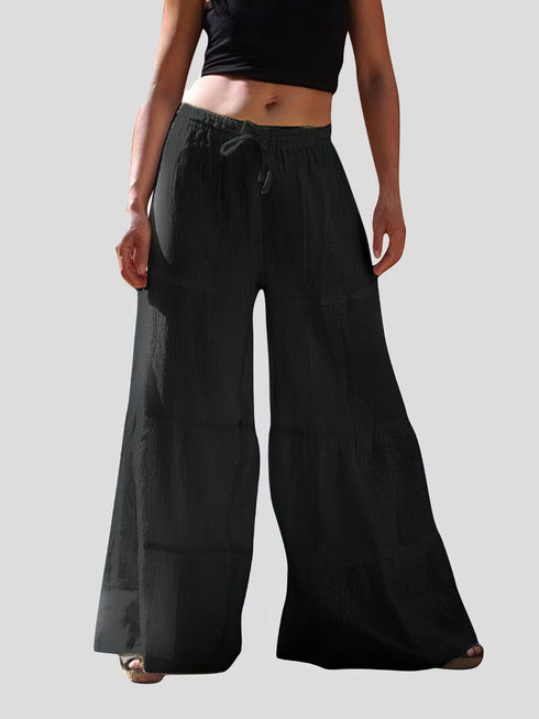 Loose Solid Elastic Waist Plus Size Wide Leg Pants