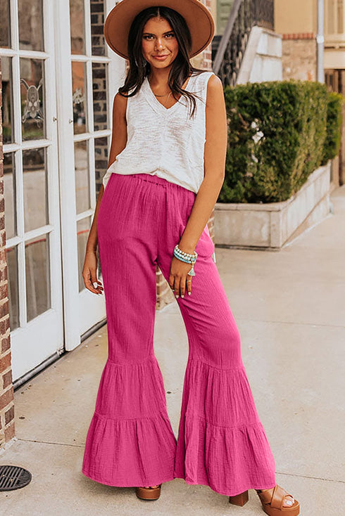 Loose Solid Elastic Waist Plus Size Wide Leg Pants