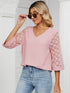 Loose V-Neck Lace Patchwork T-Shirt