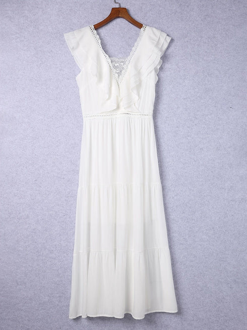 Loose V Neck Layered Sleeveless Vacation Maxi Dress