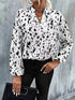 Loose V-Neck Printed Long Sleeve Blouse