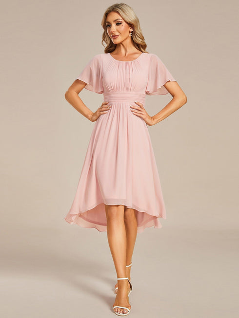 Lotus Blossom Chiffon A-Line Knee-Length Dress for Wedding Guests
