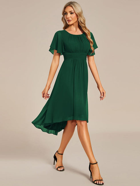 Lotus Blossom Chiffon A-Line Knee-Length Dress for Wedding Guests