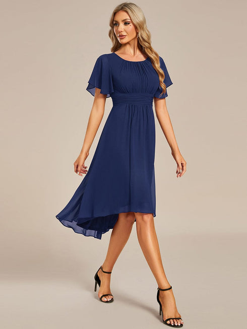 Lotus Blossom Chiffon A-Line Knee-Length Dress for Wedding Guests