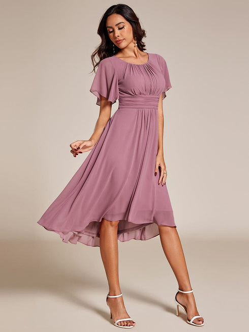 Lotus Blossom Chiffon A-Line Knee-Length Dress for Wedding Guests