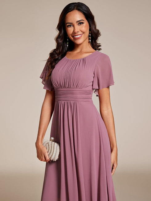 Lotus Blossom Chiffon A-Line Knee-Length Dress for Wedding Guests