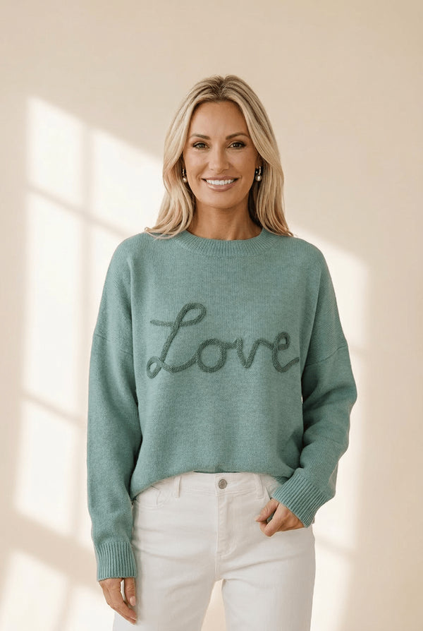 Women's Love Script Corded Cotton-Blend Oversized Sweater