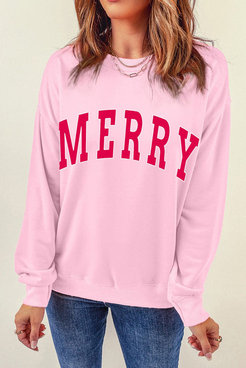 MERRY Pink Alphabet Print Cozy Christmas Sweater