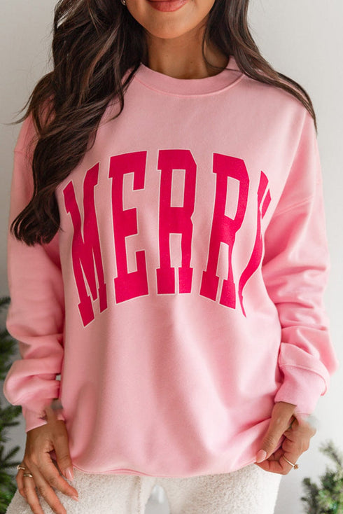 MERRY Pink Alphabet Print Cozy Christmas Sweater