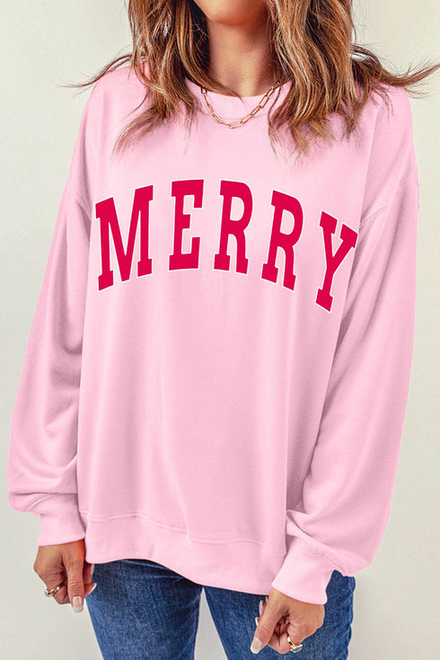 MERRY Pink Alphabet Print Cozy Christmas Sweater