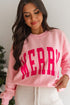 MERRY Pink Alphabet Print Cozy Christmas Sweater