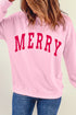 MERRY Pink Alphabet Print Cozy Christmas Sweater