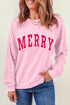MERRY Pink Alphabet Print Cozy Christmas Sweater