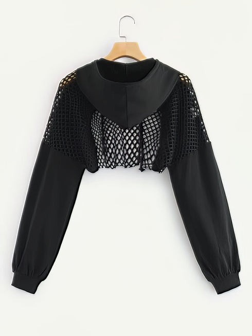 Mesh Cutout Detail Cropped Hoodie