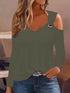 Metal Buckle For Commuting Simple Stylish V Neck T-Shirt - Raglan