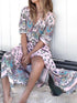 Mid-sleeve V-neck Bohemian Long Dress