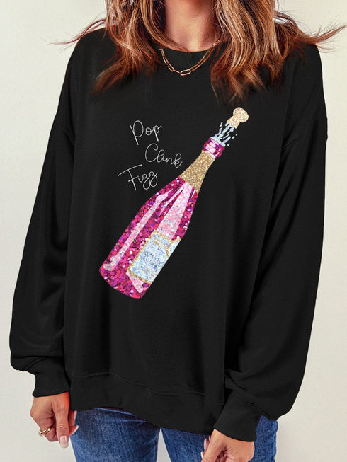 Midnight Celebration Graphic Champagne Sweatshirt