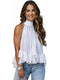 Mock Neck Ruched Ruffles Sleeveless Casual Top