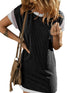 Modern Black Colorblock Pocketed T-Shirt Dress with Textured Edge
