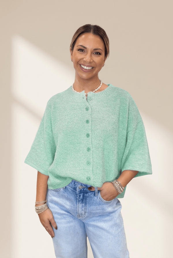 Women's Moonlight Jade 3/4 Sleeve Boxy Knit Cardigan