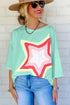 Moonlit Green Starry Colorblock Oversized Tee with Half Sleeves