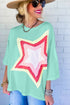 Moonlit Green Starry Colorblock Oversized Tee with Half Sleeves