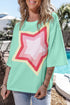 Moonlit Green Starry Colorblock Oversized Tee with Half Sleeves