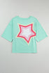 Moonlit Green Starry Colorblock Oversized Tee with Half Sleeves