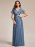 Moonlit V-Neck Ruffle Sleeved Evening Dress