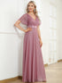 Moonlit V-Neck Ruffle Sleeved Evening Dress