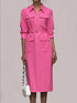 Multi-Pocket Safari Belted Collared Shirt Midi Dress