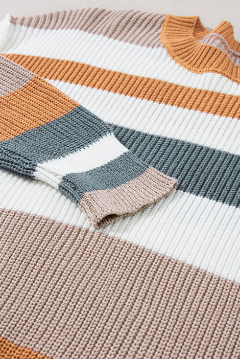 Multicolor Striped Round Neck Long Sleeve T-Shirt