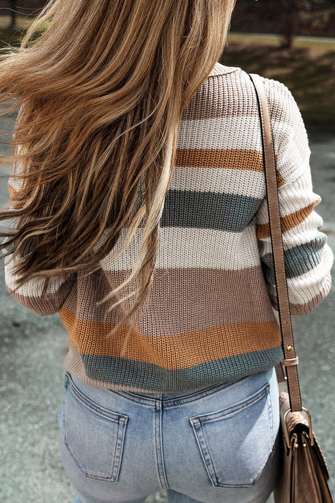 Multicolor Striped Round Neck Long Sleeve T-Shirt