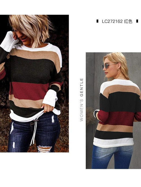 Multicolor Striped Round Neck Long Sleeve T-Shirt