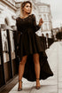 Mysterious Black Lace High-Low Satin Evening Gown
