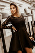 Mysterious Black Lace High-Low Satin Evening Gown