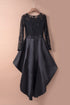 Mysterious Black Lace High-Low Satin Evening Gown