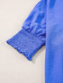 Navy Blue Collared Smocked Sleeve Cuffs Loose Fit Blouse