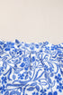 Navy Blue Flower Patterned Ruffle Bubble Sleeve Top