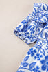 Navy Blue Flower Patterned Ruffle Bubble Sleeve Top