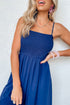 Navy Blue Smocked Spaghetti Strap Wide Leg Jumpsuit with Ruffle Detail