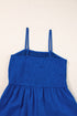 Navy Blue Smocked Spaghetti Strap Wide Leg Jumpsuit with Ruffle Detail