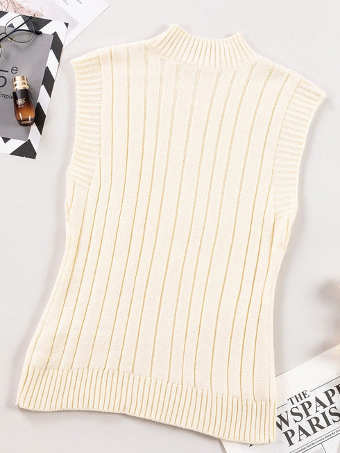 Oatmeal High Neck Cable Knit Sleeveless Sweater Vest