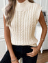 Oatmeal High Neck Cable Knit Sleeveless Sweater Vest