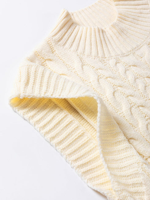 Oatmeal High Neck Cable Knit Sleeveless Sweater Vest