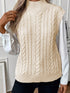 Oatmeal High Neck Cable Knit Sleeveless Sweater Vest